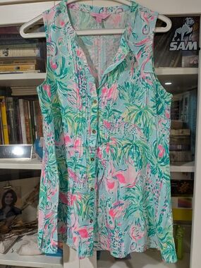 Lilly Pulitzer Sleeveless Tropical Print Tunic - Aqua, Pink, Green